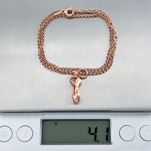 Sterling Silver 925 Rose Gold Tone Ballerina Toe Shoe Charm Necklace 16"-18" - Picture 5 of 5